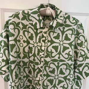 Zara summer shirt- green and white- size L